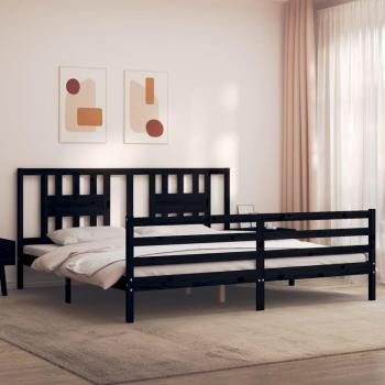 Cama con cabecero de madera maciza negra 200x200 cm