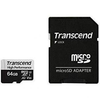 Transcend USD330S - Tarjeta microSD de 64GB, SDXC, Clase 10, U3, V30, A2