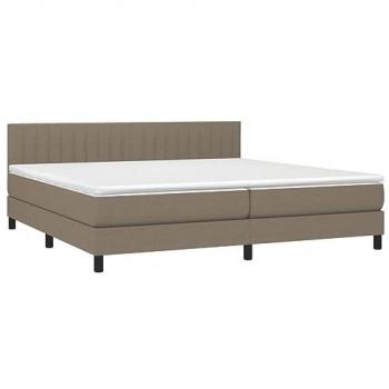 Cama Box Spring con Colchón y Luces LED, Tela Gris Taupe, 200x200 cm