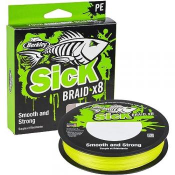Berkley Línea Trenzada Sick 150 M, Unisex, Amarillo de Alta Visibilidad, 0.33mm, 38.1kg, 83lb, 150m, 165yd