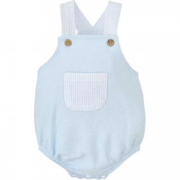 Ranita de bebé niño en color celeste con bolsillo y tirantes a contraste