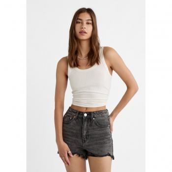 Stradivarius D75 Ripped Denim Shorts Black Denim