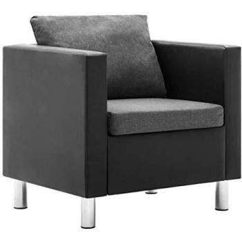 vidaXL Sillón Cuero Sintético Negro Gris Claro Silla Sofá Asiento Mueble Hogar