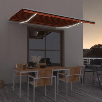 Toldo manual retráctil con LED 450x350 cm en color naranja y marrón