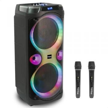 Altavoz Karaoke Bluetooth Ibiza Columba con 2 Micrófonos Inalámbricos, Cambiador de Voz, Luces LED y Función Talkover y Rec