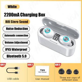 Auriculares Inalámbricos TWS 5.0 Bluetooth 9D Deportivos Impermeables con Micrófono y Caja de Carga de 2200mAh