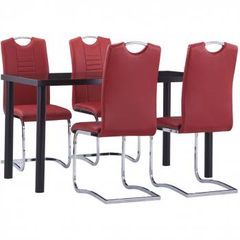 Juego de comedor 5 piezas cuero sintético rojo Día y Noche