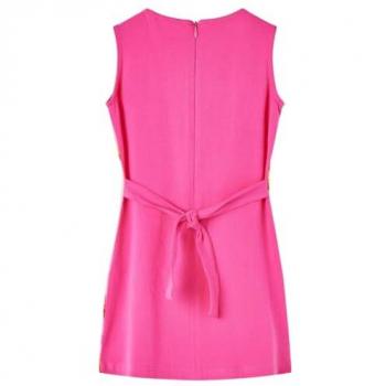 Vestido Infantil Rosa Brillante con Escote Redondo y Cremallera 128
