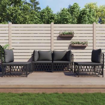 4-Piece Anthracite Steel Garden Lounge Set with Cushions