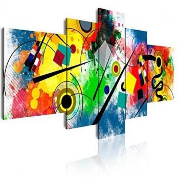 DekoArte 438 - Cuadros Modernos Impresión de Imagen Artística Digitalizada | Lienzo Decorativo Para Tu Salón o Dormitorio | Estilo Abstractos Moderno Arte Kandinsky Rojo Azul | 5 Piezas 180x85cm XXL