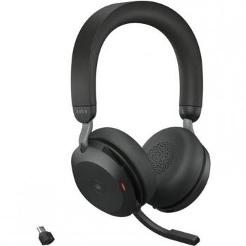 Jabra Evolve2 75 MS Teams Wireless Headset with USB-C, Stereo, Black, Head-Band Binaural Design, Volume Control, PeakStop Technology, SafeTone with G616 Support