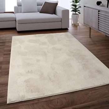 Alfombra Salon Lavable Pelo Largo Suave Felpa Crema 80x300 cm