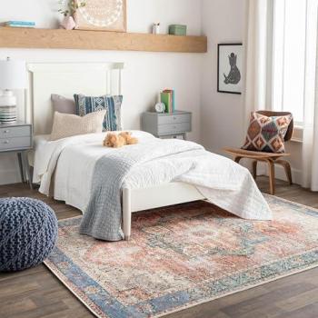 Surya Rodas Vintage Washable Short-Pile Area Rug, Rectangular, 160x220 cm, Red/Blue