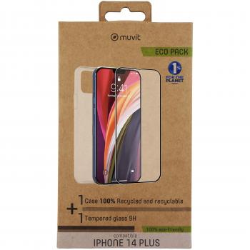 Muvit for Change Funda Compatible con Apple iPhone 14 Plus + Protector de Pantalla Vidrio Templado Plano Marco Negro