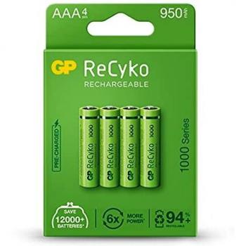 4 x AAA Rechargeable 950mAh ReCyko+ Batteries | Up To 300 Charges Per Battery |Pre-charged Holds Power up to 80% after 1 Year