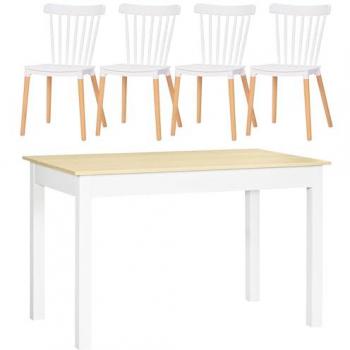 Conjunto de Comedor Moderno 5 Piezas - Mesa y 4 Sillas con Respaldo Alto en Melamina Blanca para Cocina y Restaurante 119x70x75 cm