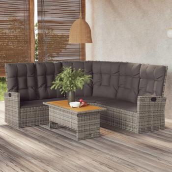 Sofá esquinero reclinable de polyrattan gris con cojines