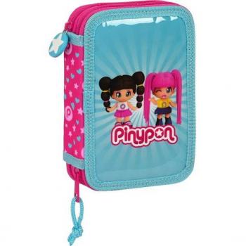 Estuche Escolar Pinypon Safta Rosa y Azul con Doble Compartimento y 28 Piezas Incluidas: Goma de Borrar, Lápiz de Grafito, Bolígrafo