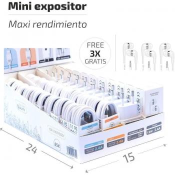 Expositor BSK Tech One TEC2991 - 10 Cargadores, 20 Cables BASIK y 10 Auriculares