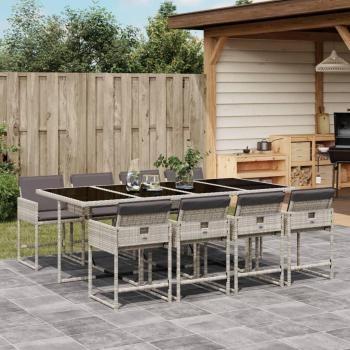 Set de almuerzo de jardín 9 piezas con cojines de ratán sintético gris claro