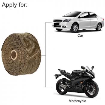 50 * 1000 mm titanio Dorado Tubo de escape Refitting calor aislamiento Wrap Cable de envoltura de con aislamiento de alta temperatura resistente al calor y anti caliente para motocicleta escudo de calor de fibra de vidrio cinta con inoxidable lazos
