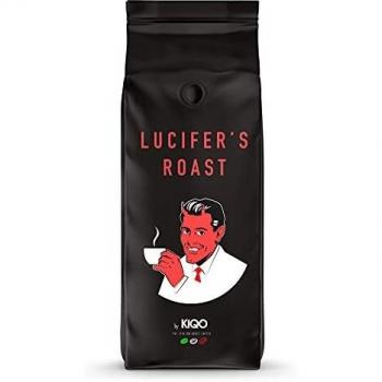 LUCIFER'S ROAST Espresso de KIQO de Italia - 1kg café extremadamente fuerte - bajo en ácido - 100% Robusta - 571 mg de cafeína por taza