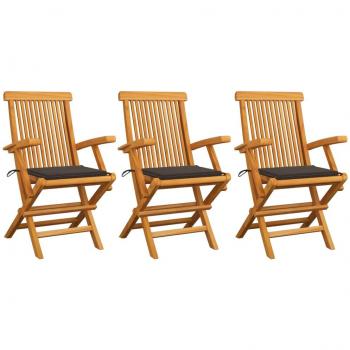 Sillas de jardín 3 uds madera teca con cojines gris taupe