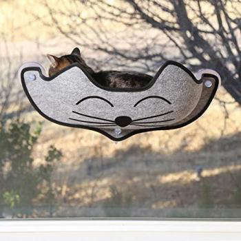 K&H EZ Mount Window Bed Kitty Sill with Face, 27 L x 11 W x 6 H, Medium Gray