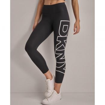 DKNY Women's High-Waisted 7/8 Leggings - Black and White Logo - Size S