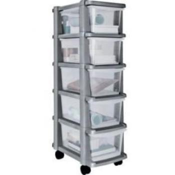 5 cajones Slim Tower - unidad de almacenamiento plata, montado con ruedas para fácil maniobrabilidad, tamaño H103, W25, D39cm.