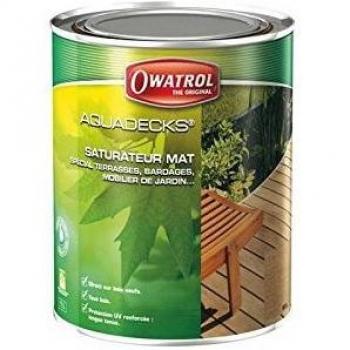 Saturador mate al agua Owatrol AQUADECKS gris grafito para protección de maderas exóticas exteriores - 1 litro