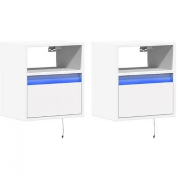 Mesitas de noche de pared con luces LED 2 unidades blanco Vidaxl