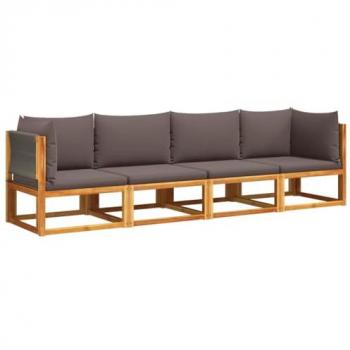 Set de sofás de jardín con cojines 4 piezas madera maciza de acacia marrón