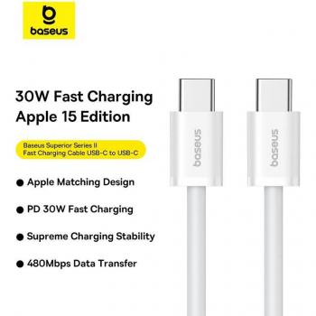 Cable de carga Baseus Superior Serie 2 USB-C a USB-C 30W 480 Mbit/s 2m Blanco