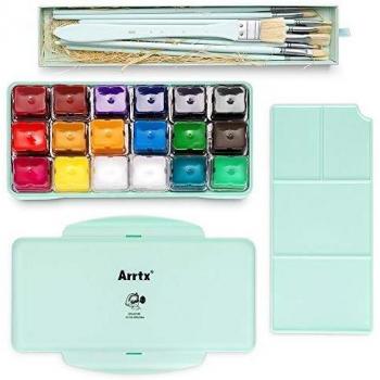 Arrtx HIMI Kit de pintura de gouache, 18 colores/30ml Diseño de la taza de jalea Conjunto de pintura and Brochas de cerdas de cerdo de 10 piezas, ideal para estudiantes, artistas, pintura acrílica