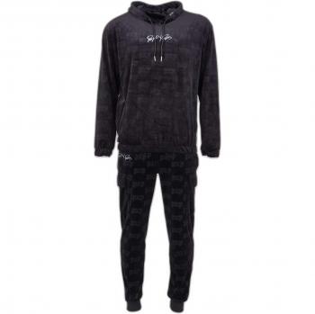 Project X Paris Black Velour Hoodie with Textured Fabric - Size S