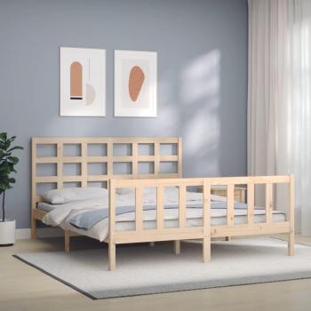 Estructura de cama de matrimonio con cabecero de madera maciza Vidaxl Marrón
