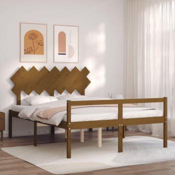 Estructura cama y cabecero madera maciza marrón miel 140x190 cm