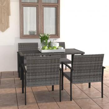 5-Piece Grey Poly Rattan Garden Dining Set