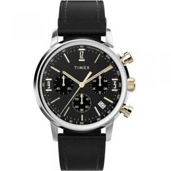 Timex Men's Marlin Black Chronograph Watch with Leather Strap TW2W51500