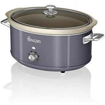Swan Retro SF17031GRN Slow Cooker 6.5L with Removable Ceramic Pot, PFOA and PTFE Free, 3 Temperature Settings, Glass Lid, Vintage Design, Grey, 320W