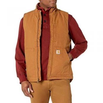 Carhartt Men's Washed Duck Sherpa-Lined Mock Neck Vest Brown
