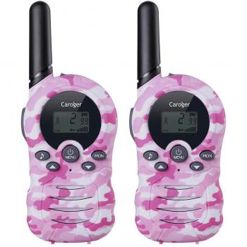 Caroger 8 Canales Paquete de 2 walkie talkies Interfono Radio de Dos hasta 3300 Metros / 2 Millas de Alcance Camo Rosado