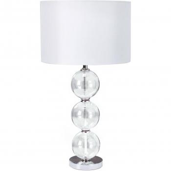 Lámpara de mesa textil Bliss, pantalla blanca, clásica, acero cromo, vidrio blanco, 1 luz E27