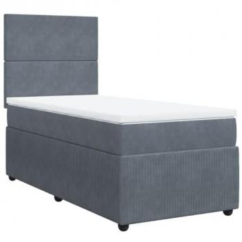 Cama Box Spring con colchón de terciopelo gris oscuro 100x200 cm