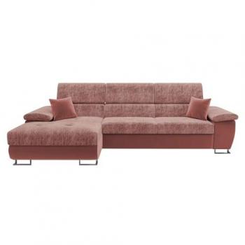 Sofá rinconero Comfivo 242, rosa, con función de descanso y caja de ropa de cama, dimensiones 275x170x71cm