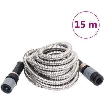 Manguera de jardín con boquilla de pulverización de acero inoxidable plata 14mm 15 m