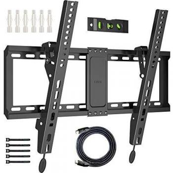 BONTEC Soporte de TV en Pared de 37-70 Pulgadas de LED LCD Plasma Soporte Inclinable de Montaje en Pared VESA 600x400mm Carga 60kg el Nivel de Burbuja Cables HDMI de 1.8m y sujetacables incluidos