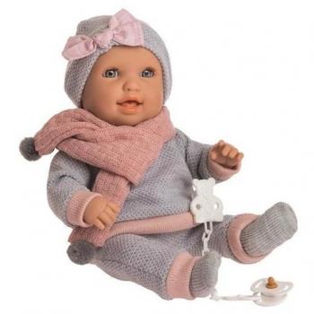Muñeco Bebé Berjuan Baby Susu Interactivo de 38 cm con pijama gris, mecanismo que permite llorar, reír y succionar el chupete