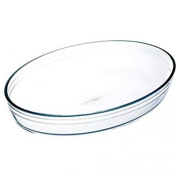 Fuente de vidrio ovalada Tradineur de 6,5 x 35 x 24 cm, capacidad de 3 litros, apta para horno, microondas, congelador y lavavajillas